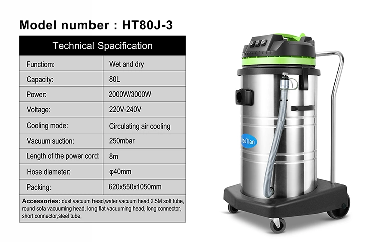 80L Three Motors Stainless Steel Industrial Wet and Dry Vacuum Cleaner